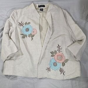 Mercer & Madison Cream Floral Embroidered Linen Blazer